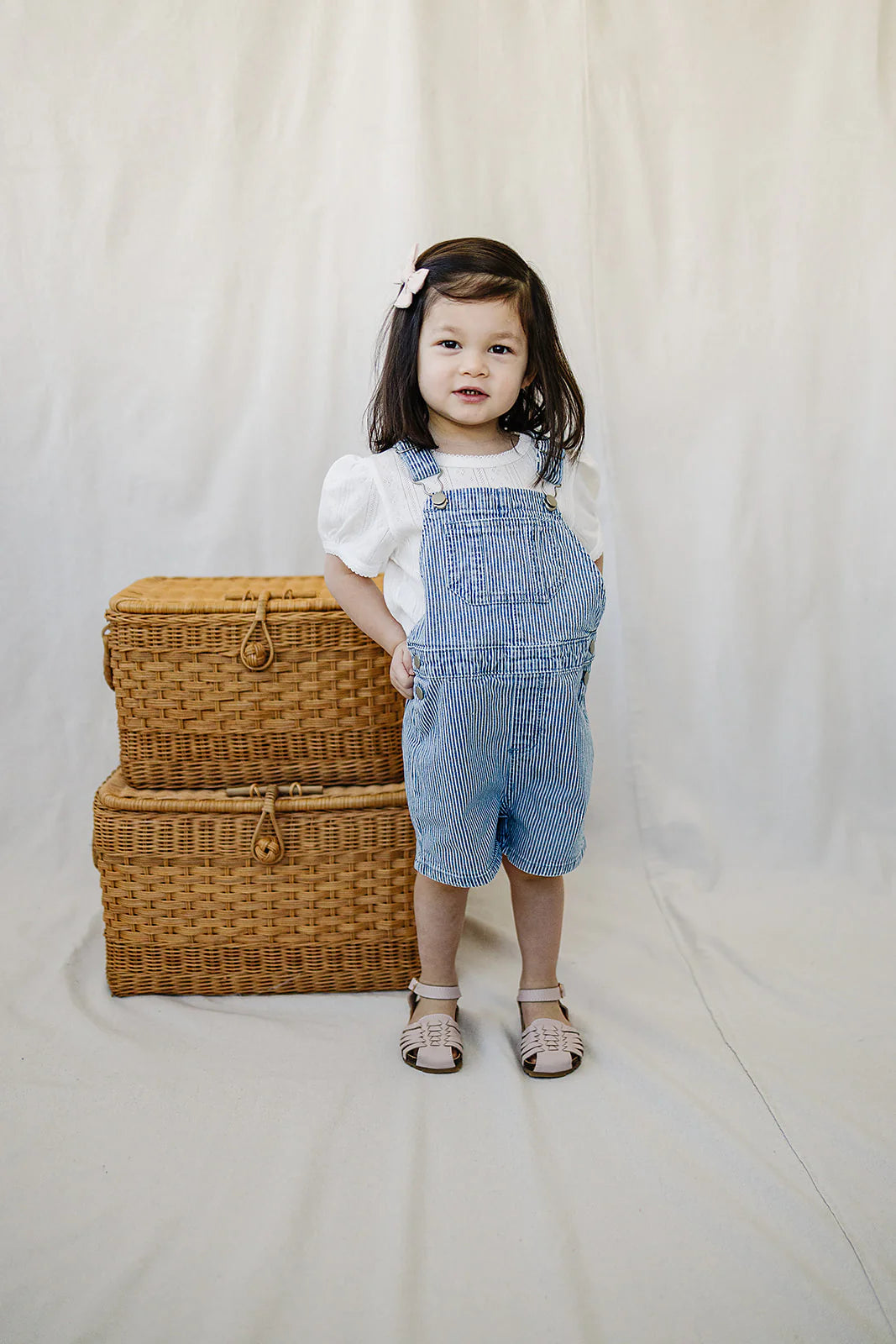 Short Blue Striped Overalls