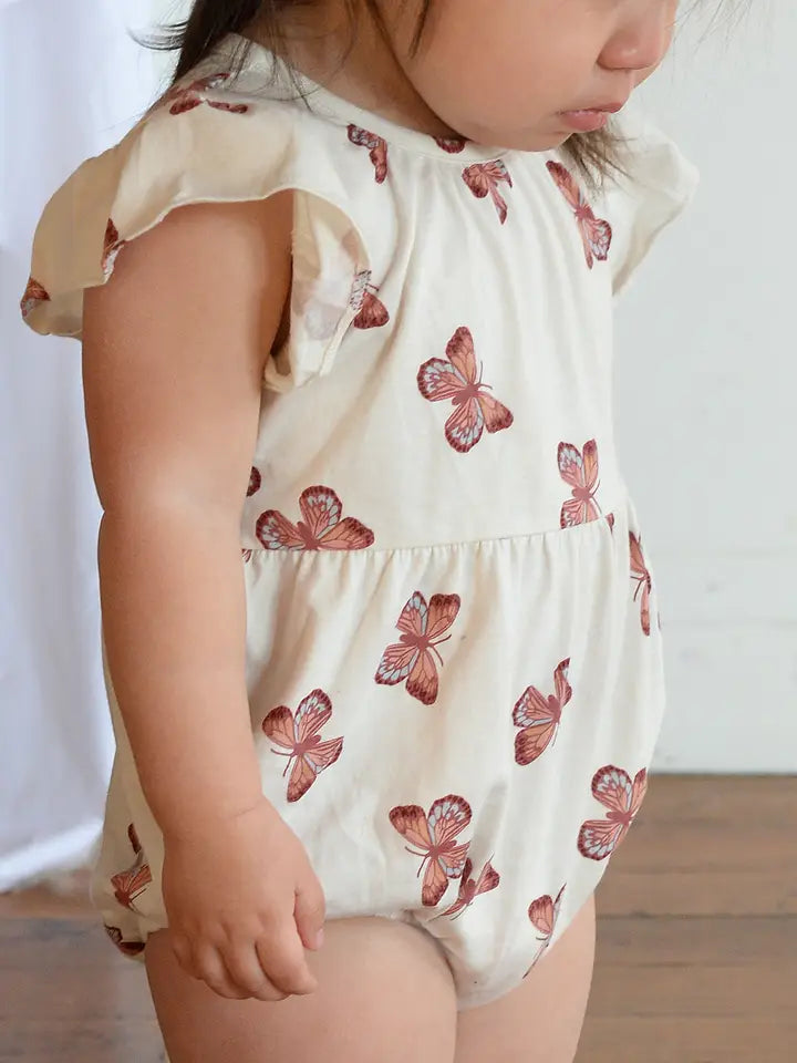 Short Spring Butterfly Flutter Sleeve Romper