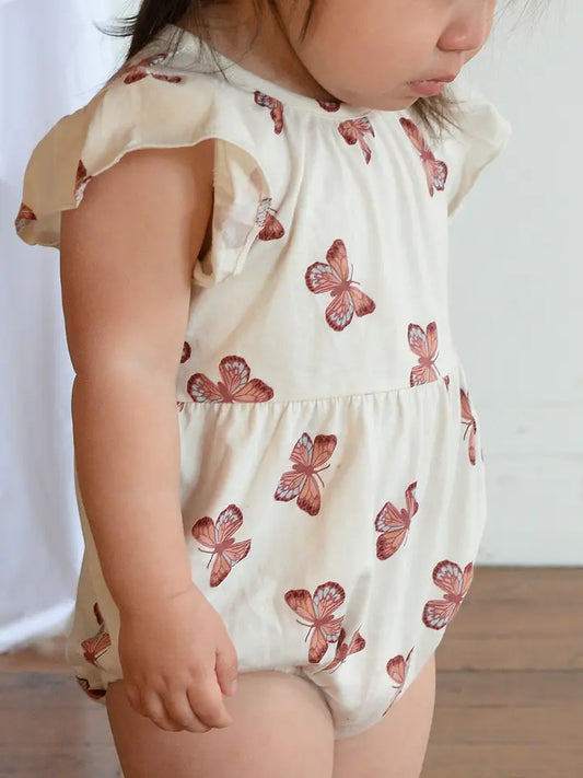 Short Spring Butterfly Flutter Sleeve Romper