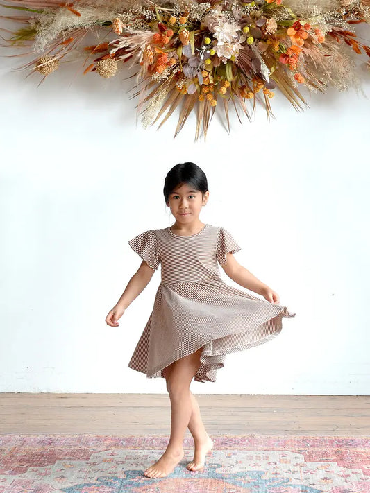Spring Toffee Striped Twirl Dress