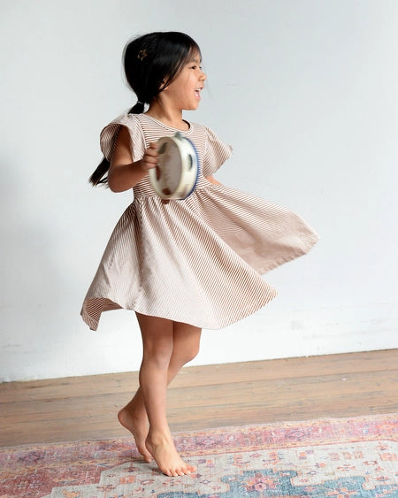 Spring Toffee Striped Twirl Dress