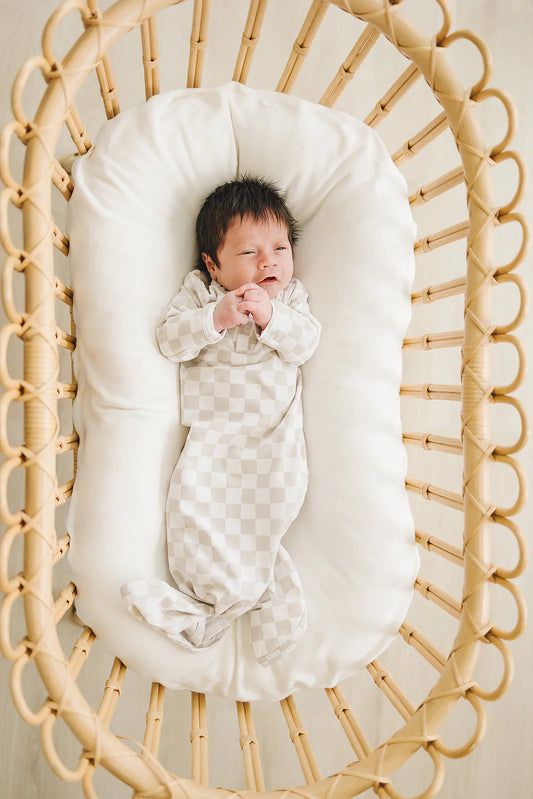 Taupe Checkered Bamboo Knot Gown