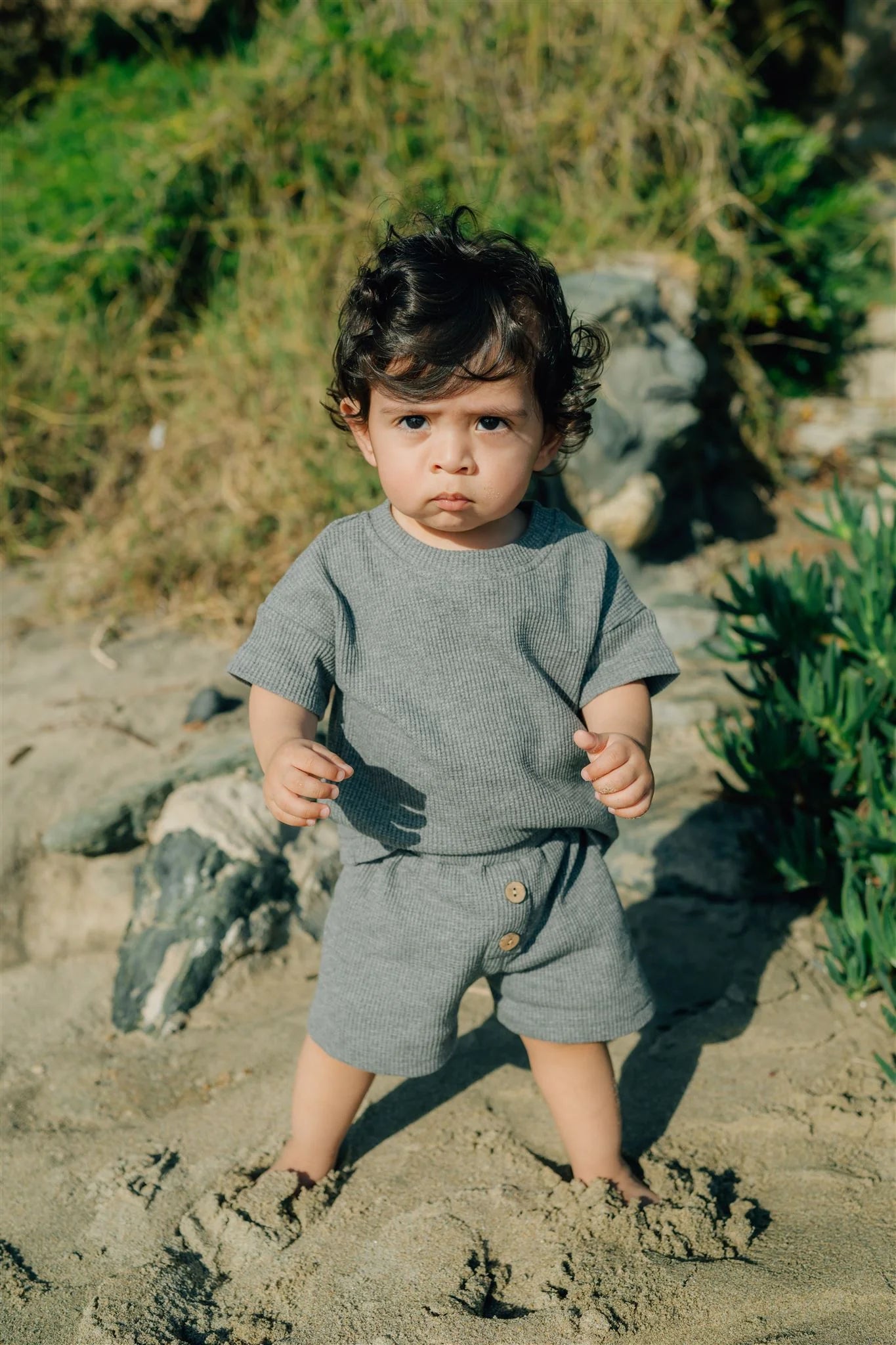 Charcoal Waffle Shorts Set