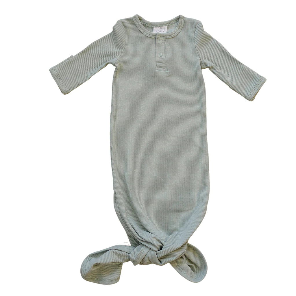 Sage Organic Cotton Ribbed Knot Gown