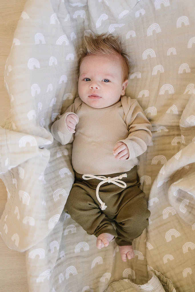 Oatmeal Organic Long Sleeve Ribbed Bodysuit
