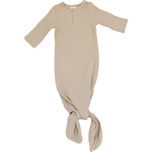 Oatmeal Organic Cotton Ribbed Knot Gown