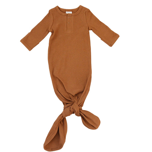 Mustard Organic Cotton Ribbed Knot Gown