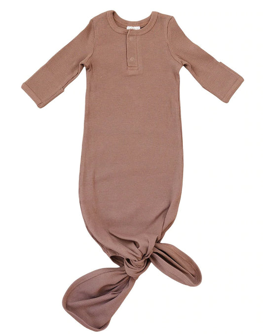 Dusty Rose Organic Cotton Ribbed Knot Gown