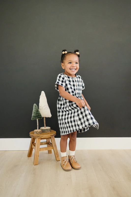 Black + White Checkered Lined Dress