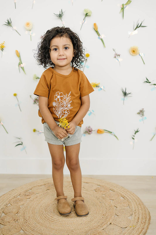 Mustard Floral Tee + Shorts Set