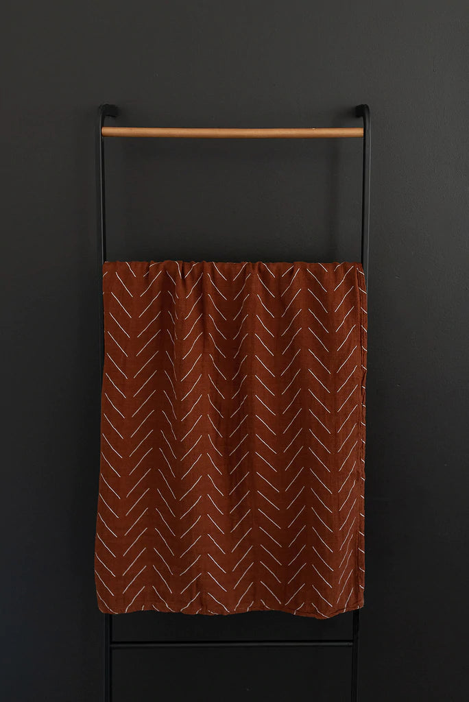 Rust Mudcloth Muslin Swaddle Blanket