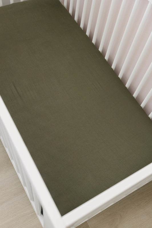 Olive Stretch Crib Sheet