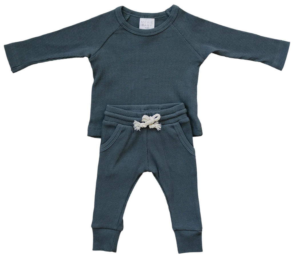 Charcoal Organic Cotton Ribbed Pocket Set