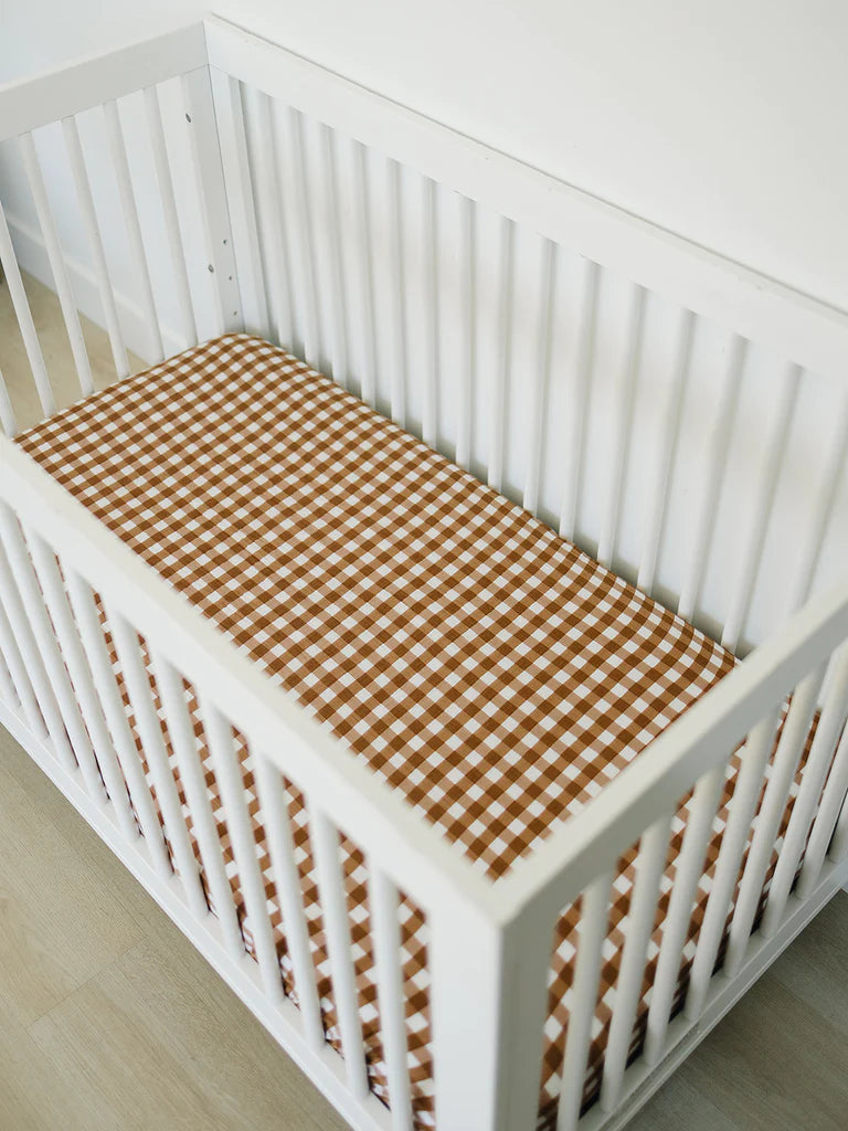 Mustard Gingham Muslin Crib Sheet