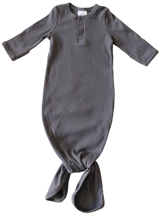Charcoal Organic Cotton Ribbed Knot Gown