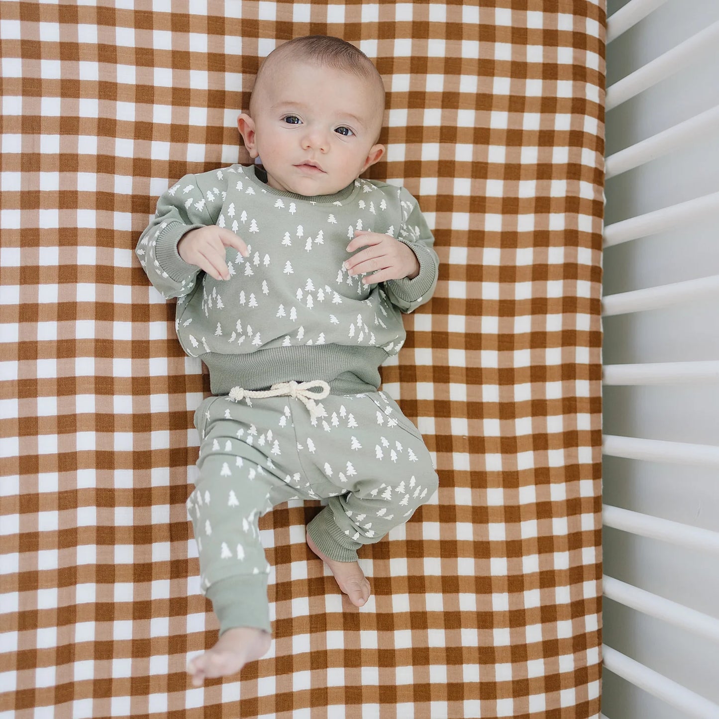 Mustard Gingham Muslin Crib Sheet