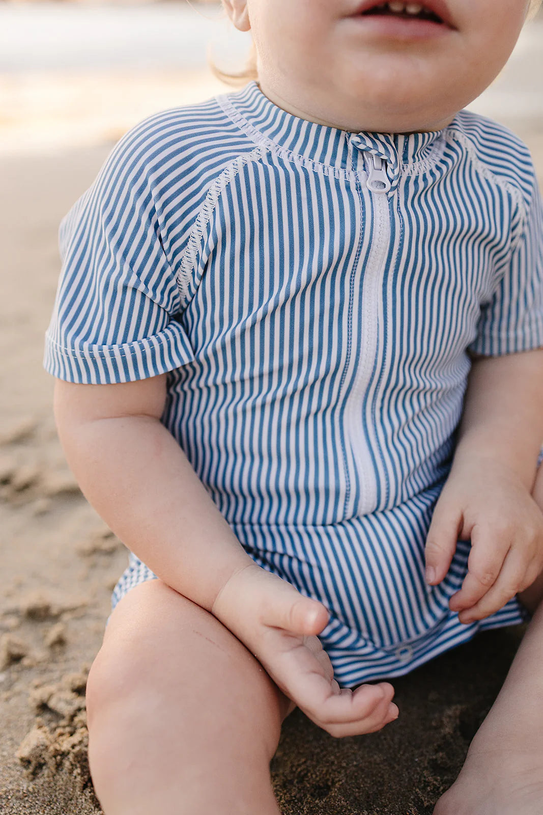 Blue Striped Zipper Swimsuit