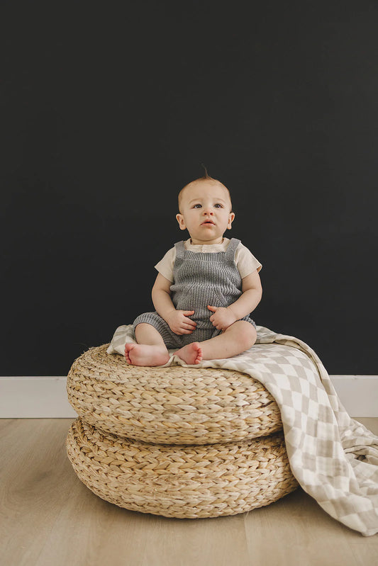 Short Grey Knit Pocket Overalls
