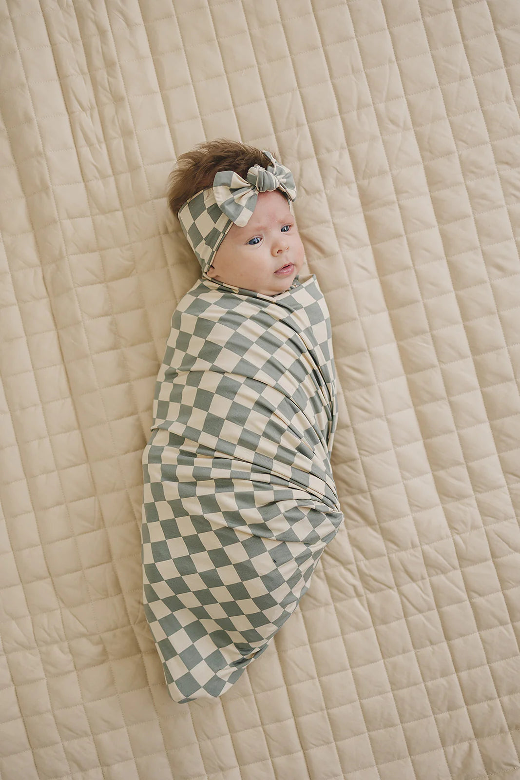 Green + Cream Checkered Head Wrap