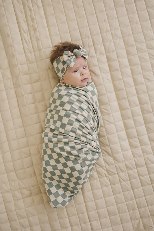 Green + Cream Checkered Head Wrap