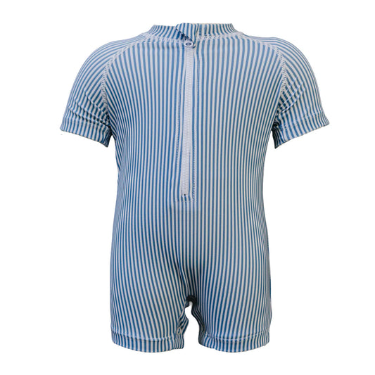 Blue Striped Zipper Swimsuit