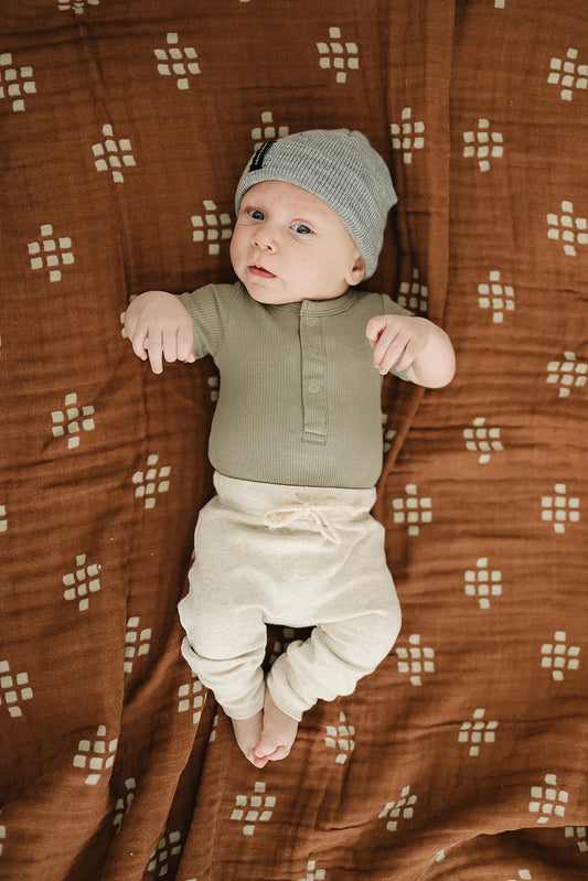 Green Ribbed Organic Bodysuit with Snaps