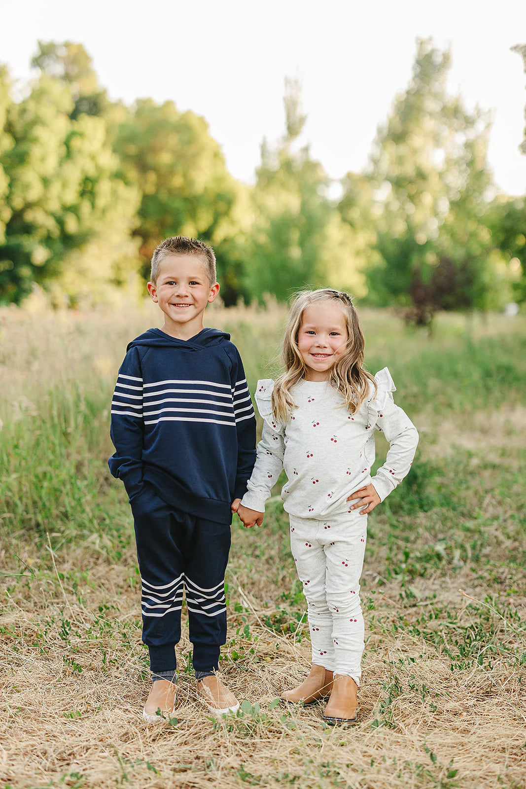 Navy Striped Hooded French Terry Set