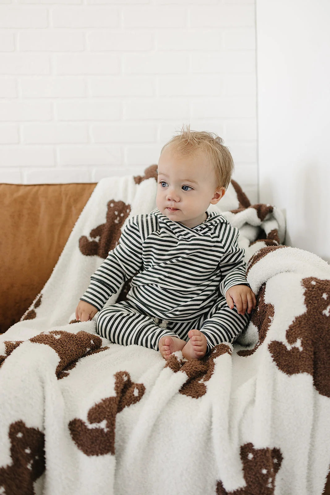 Charcoal Striped Ribbed Hooded Set