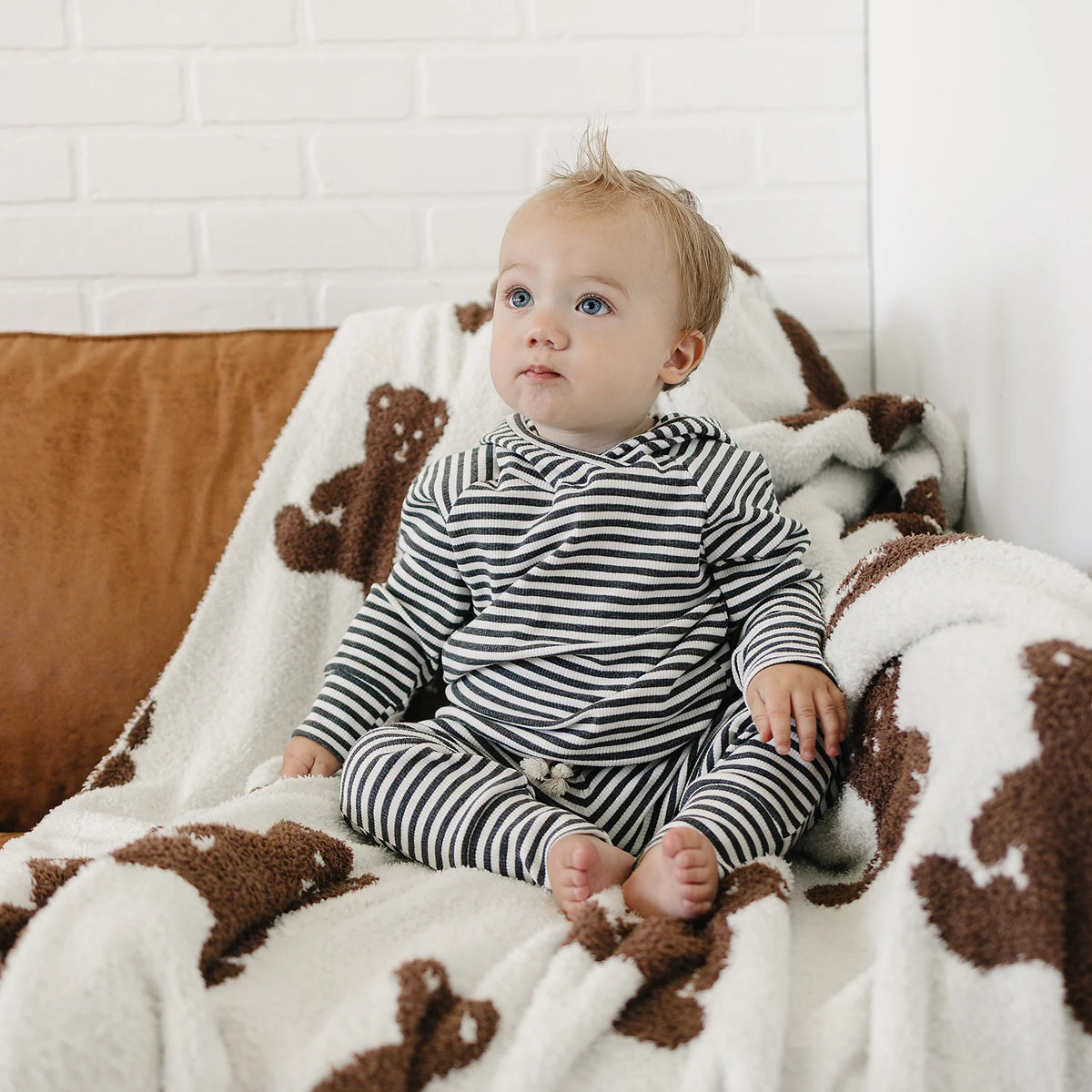 Charcoal Striped Ribbed Hooded Set