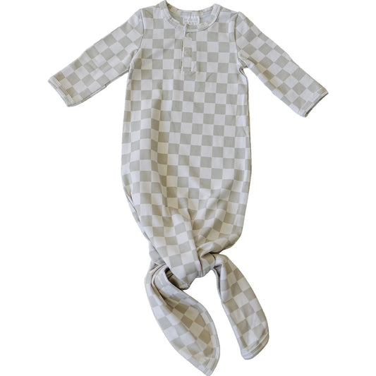 Taupe Checkered  Bamboo Knot Gown