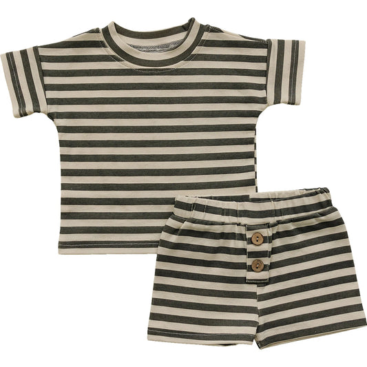 Green Striped Shorts Set