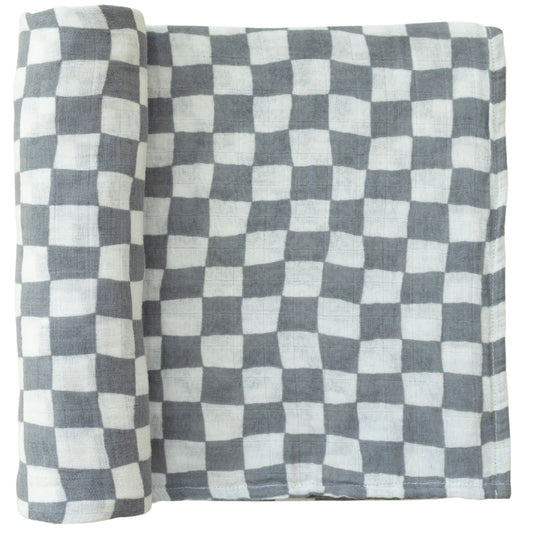 Dusty Blue Checkered Muslin Swaddle Blanket