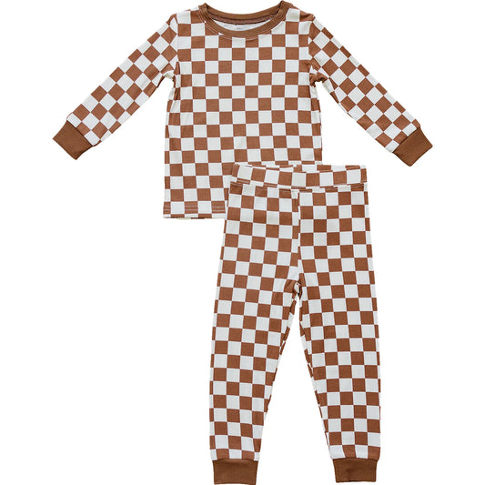 Ribbed Rust Checkered Bamboo Set