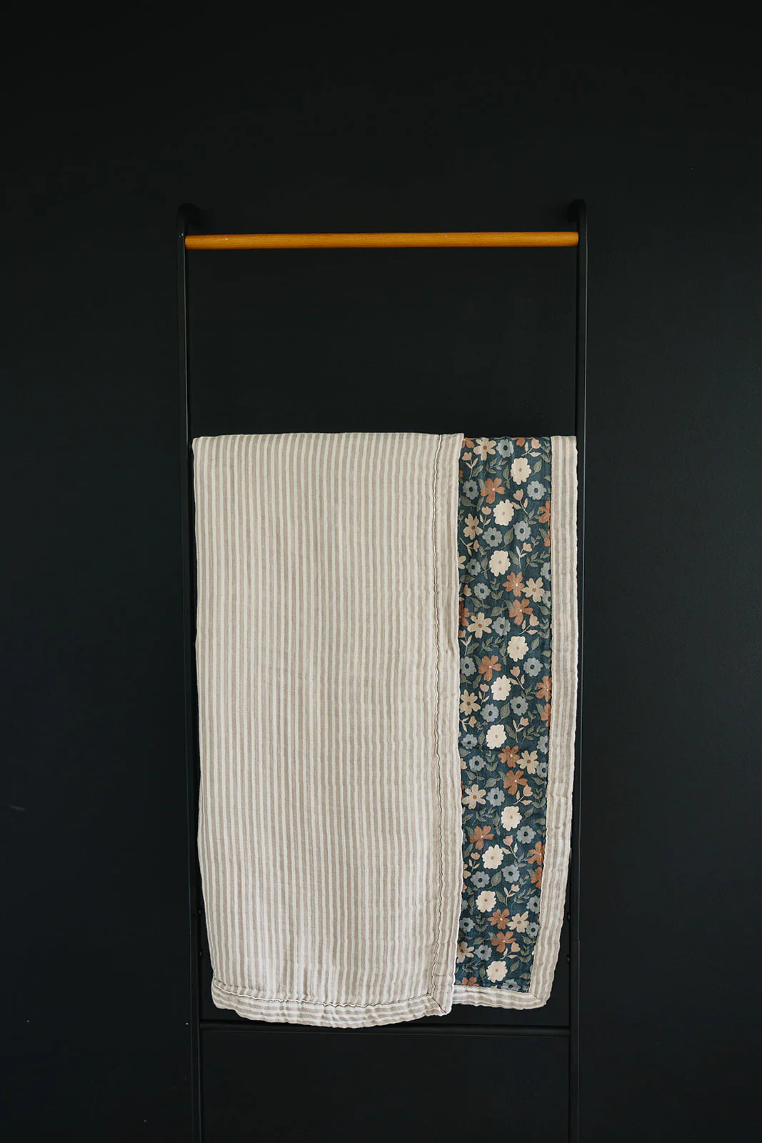 Taupe Striped + Midnight Floral Muslin Quilt