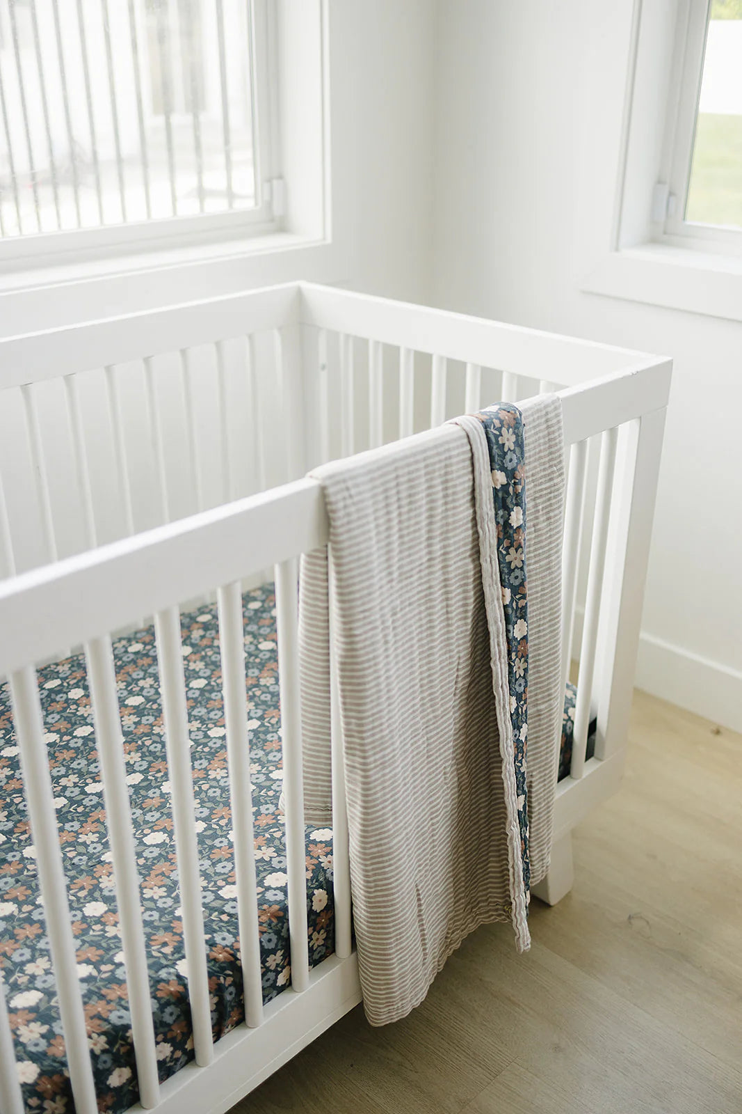 Taupe Striped + Midnight Floral Muslin Quilt