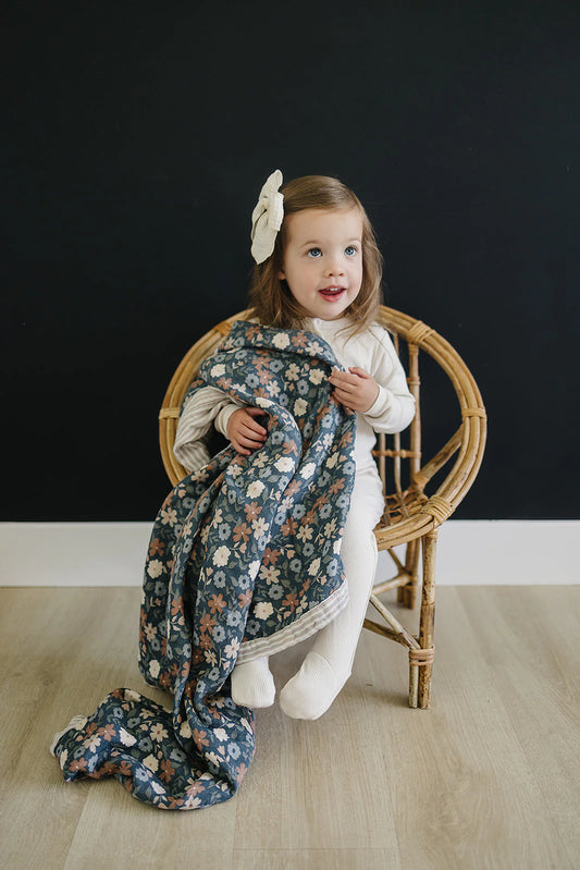 Taupe Striped + Midnight Floral Muslin Quilt