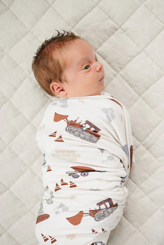 Construction Bamboo Stretch Swaddle Blanket