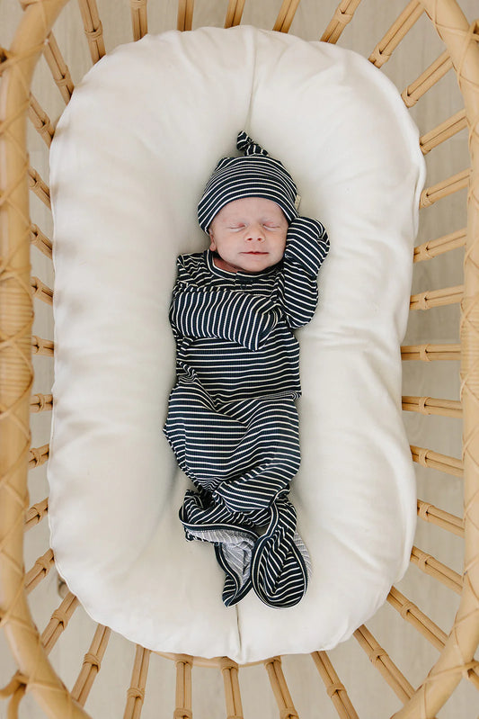 Navy Striped Ribbed Bamboo Knot Gown