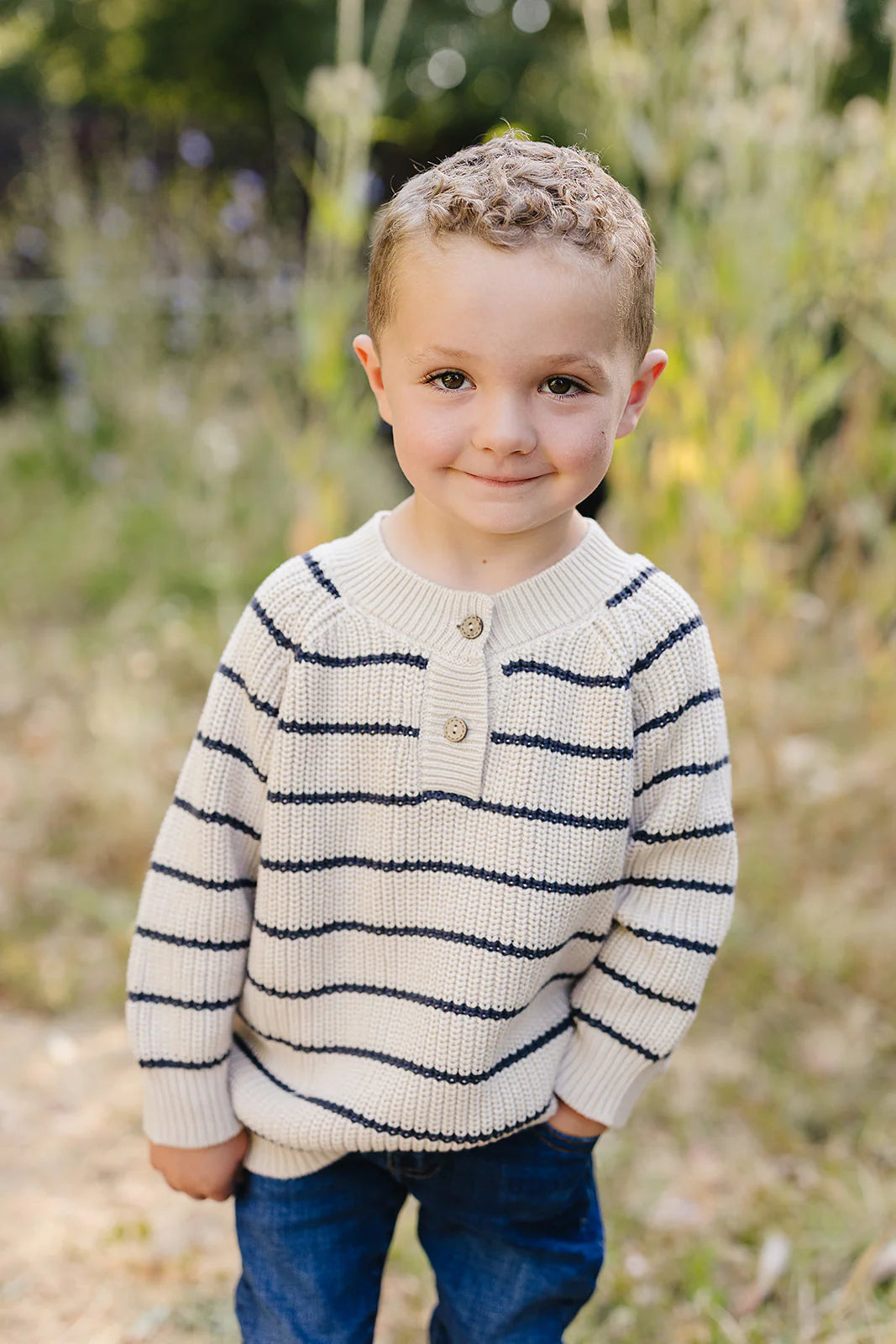 Striped Knit Button Sweater