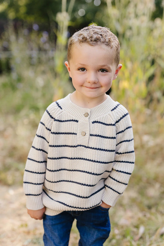 Striped Knit Button Sweater