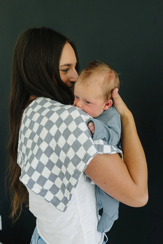 Dusty Blue Checkered Muslin Burp Cloth