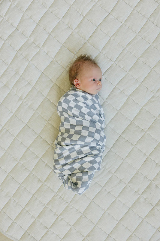 Dusty Blue Checkered Muslin Swaddle Blanket