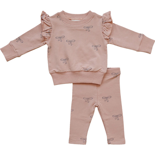 Pink Ribbon Ruffle French Terry Set