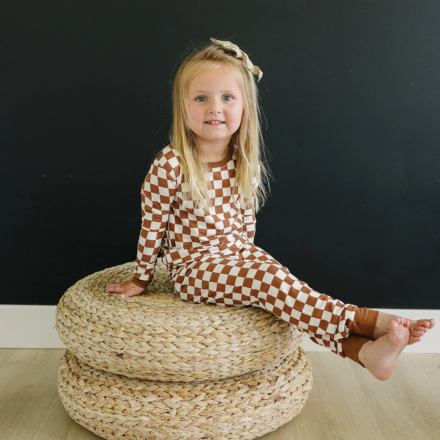 Ribbed Rust Checkered Bamboo Set