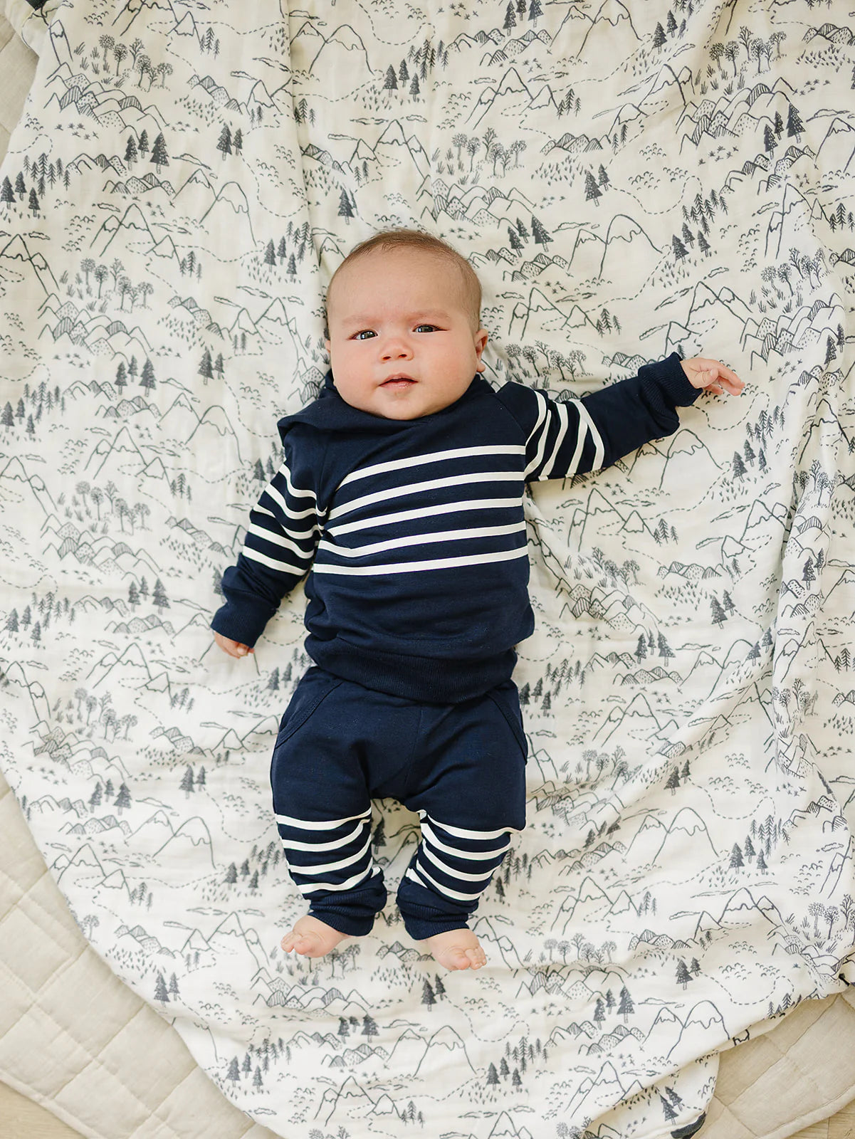 Navy Striped Hooded French Terry Set