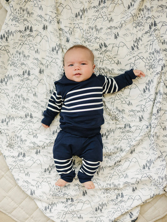 Navy Striped Hooded French Terry Set