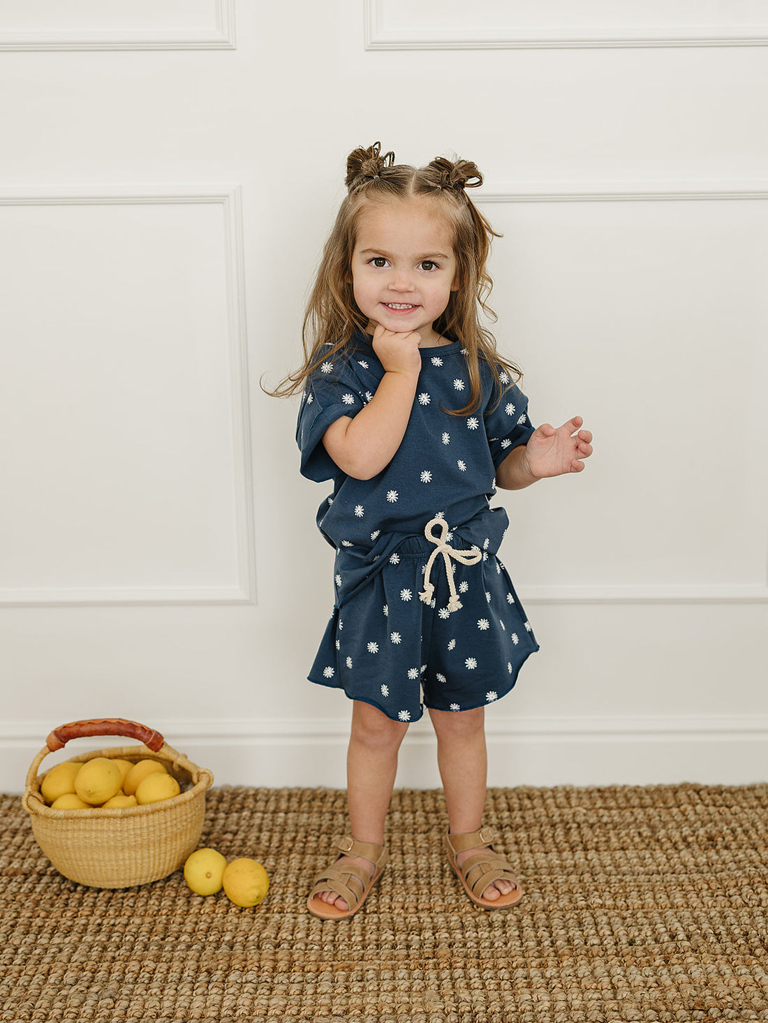 Navy Daisy Shorts Set