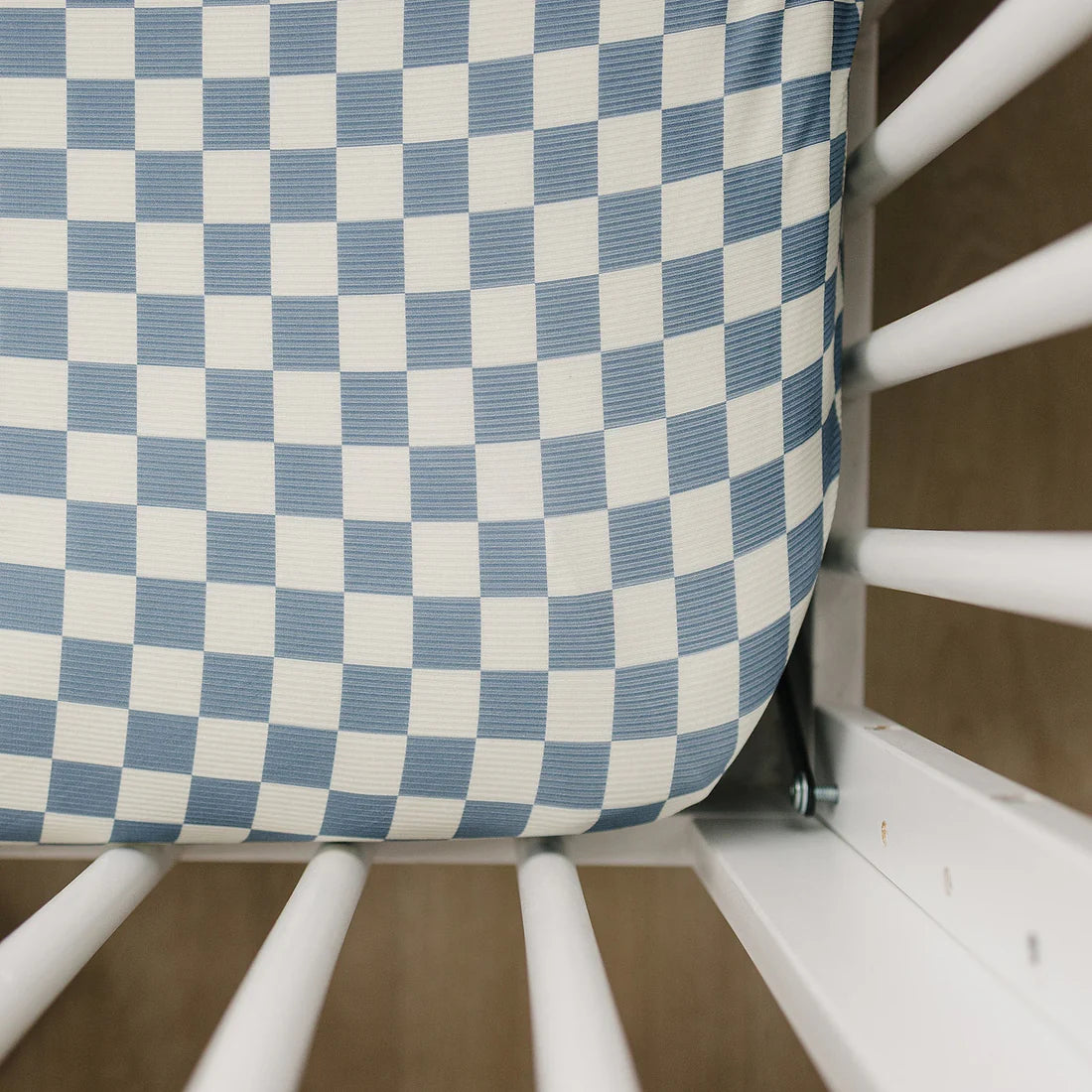 Blue Checkered Ribbed Bamboo Stretch Crib Sheet