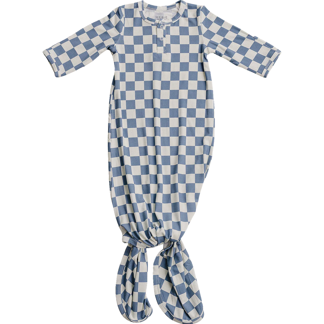Blue Checkered Ribbed Bamboo Knot Gown