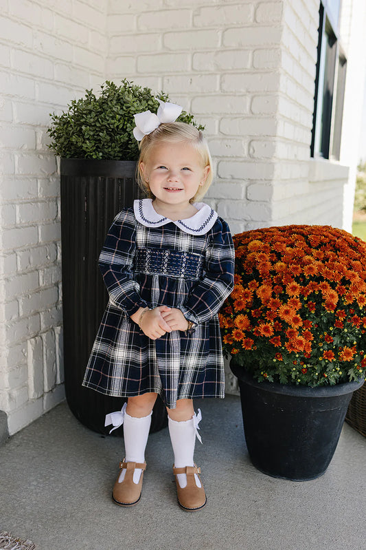 Navy Plaid Smocked Dress
